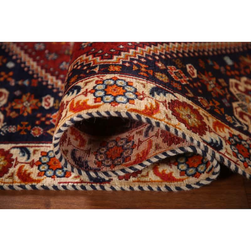 Shiraz Persian Vintage Area Rug Handmade Geometric Red Wool Carpet - 3'2"x 4'10"