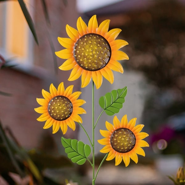 Glitzhome 48.25"H Fall Metal Sunflowers Yard Stake(KD, Two function)