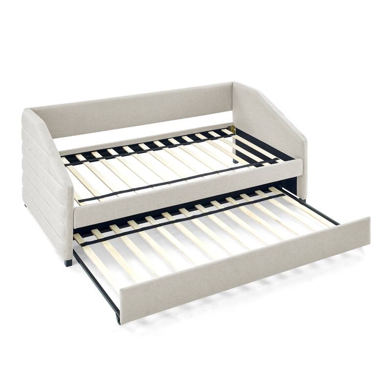 Twin Size Daybed with Trundle Upholstered Tufted Sofa Bed