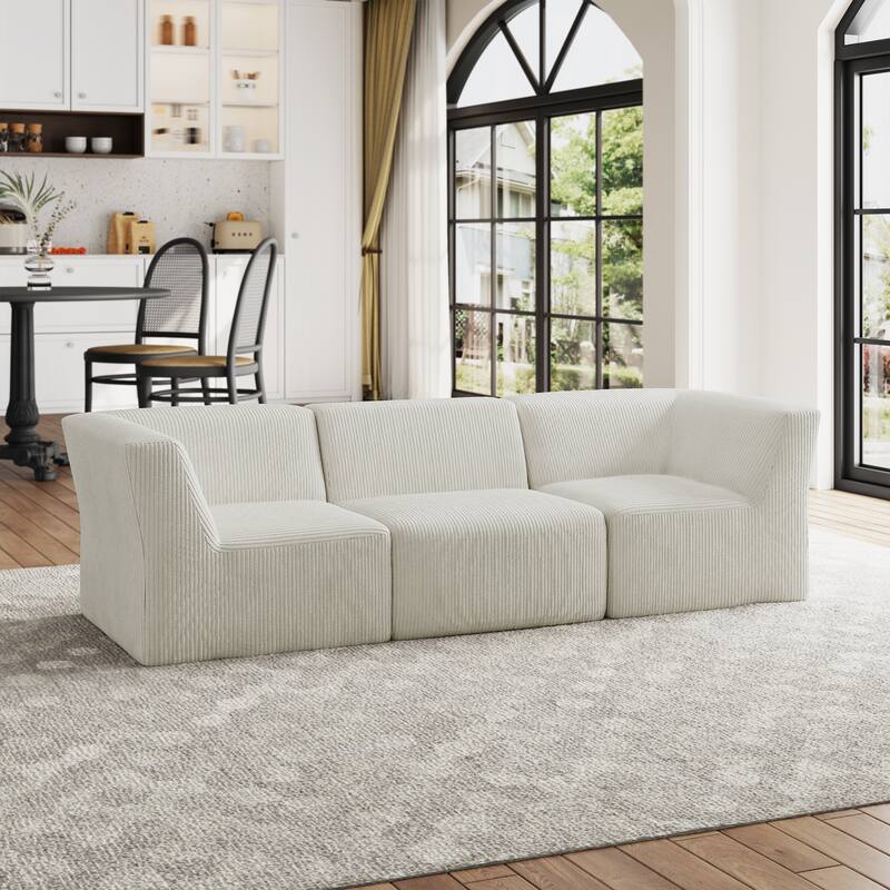 Modern Corduroy Fabric Loveseats Sofa Sectional Sofa - BEIGE/3 PIECE