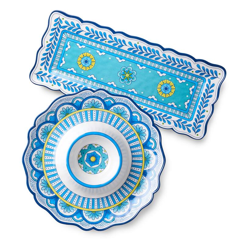 Certified International Porto Melamine 2 Piece Appetizer Set - 19.00"L x 8.00"W x 0.75"H