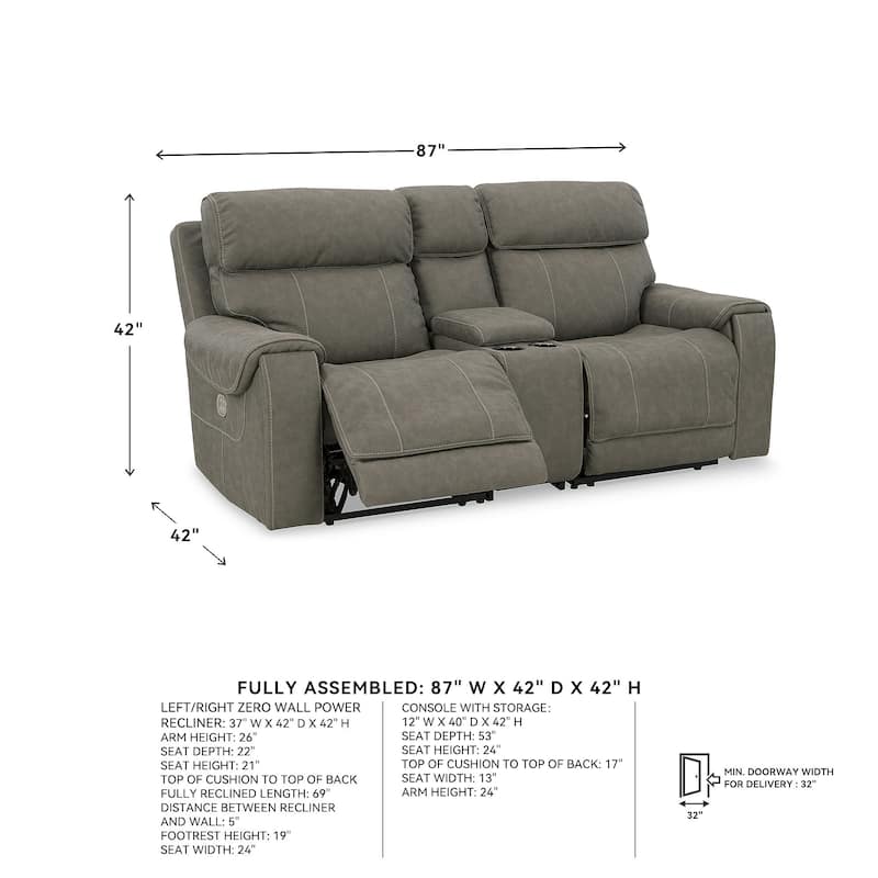 Signature Design by Ashley Starbot Gray 3-Piece Power Reclining Sectional Loveseat with Console - 87"W x 42"D x 42"H