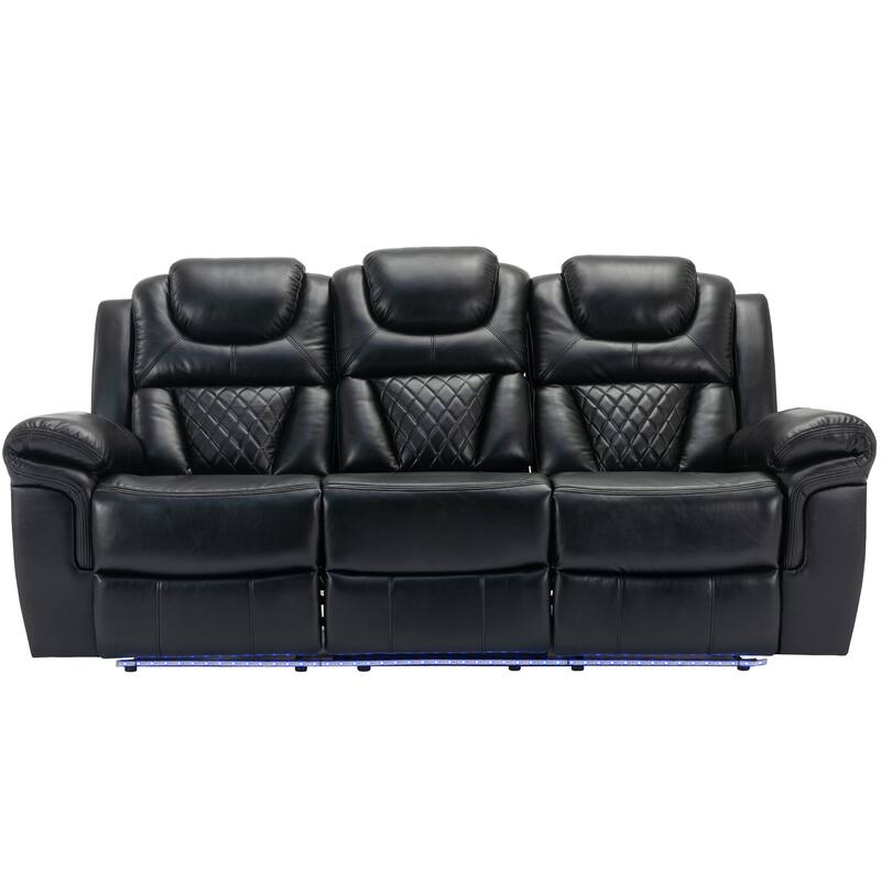 Home Theater Seating Manual Recliner Chair with Center Console and LED Light Strip for Living Room, Black