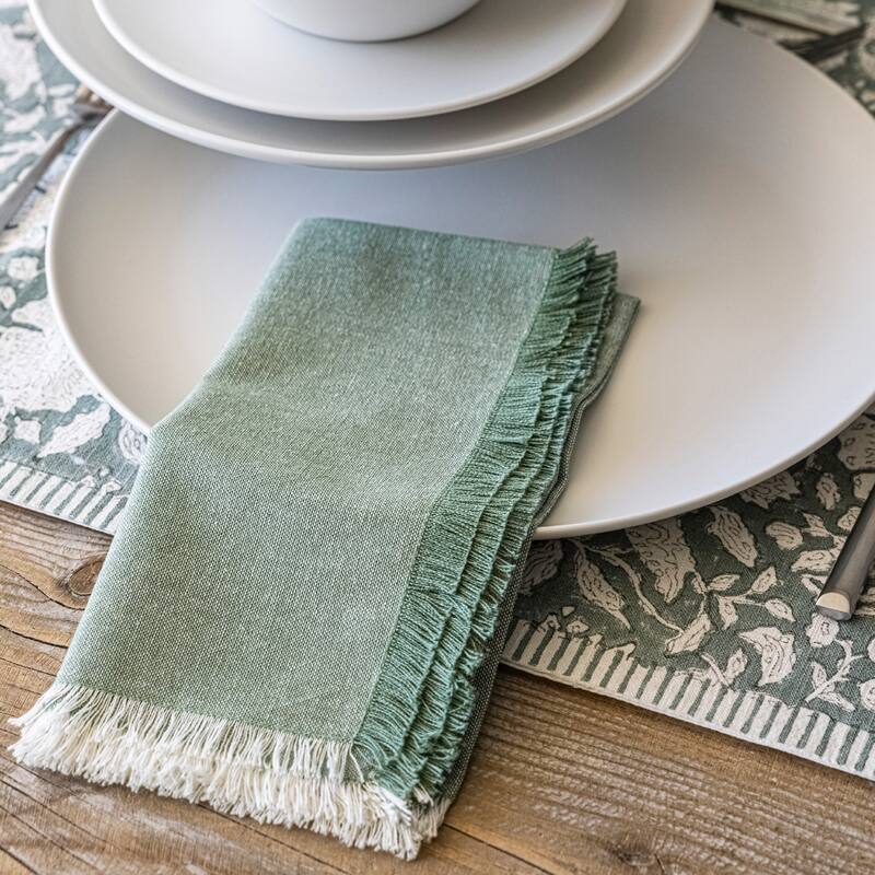 over&back Woven Frayed Chambray Cotton Cloth Napkins - Machine Washable - Set of 4