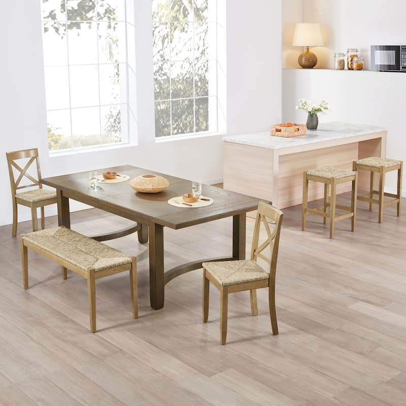 Bohemian 26" H Natural Weave Seagrass Rattan Backless Counter Stools