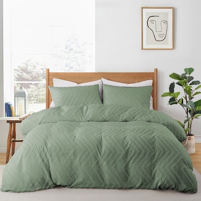Tufted Clipped Jacquard Geometric Oversized Duvet Cover & Pillowcase Set