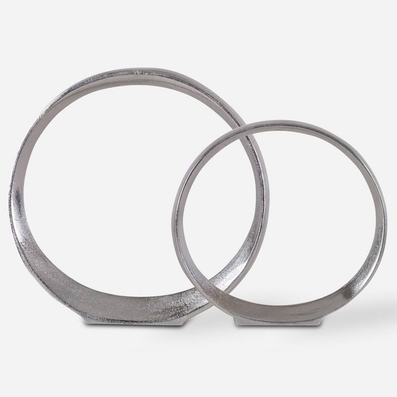 Aluminum Ring Sculptures - 14" - Nickel Finish - Set of 2