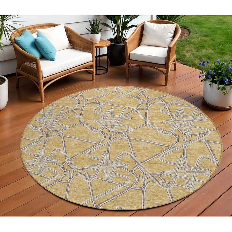 HomeRoots Geometric Contemporary Rectangle Outdoor Rug - 8' Round
