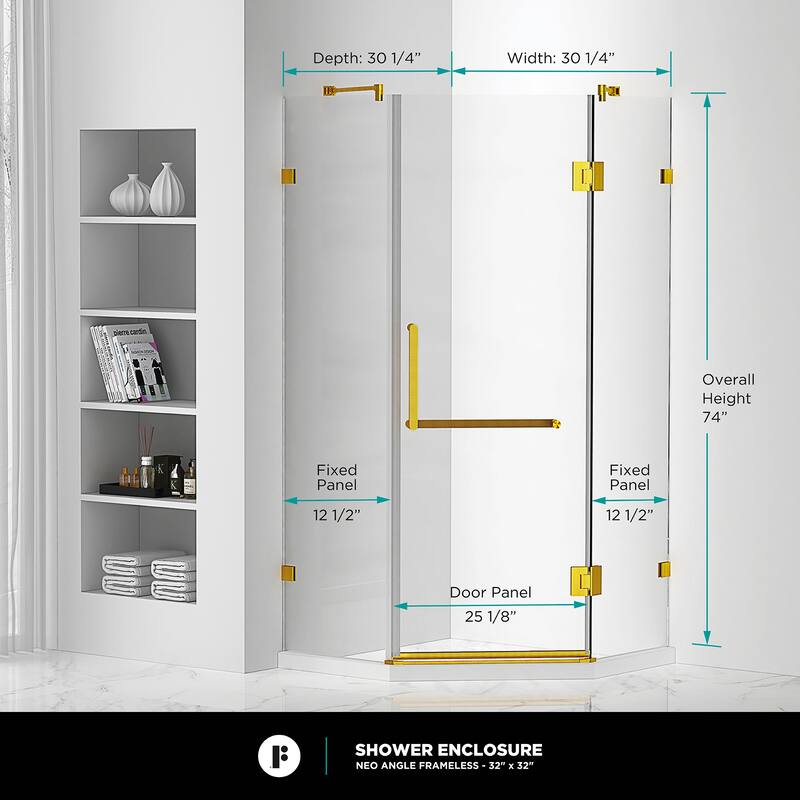 Fine Fixtures Shower Enclosure Neo Angle Frameless Tempered Glass