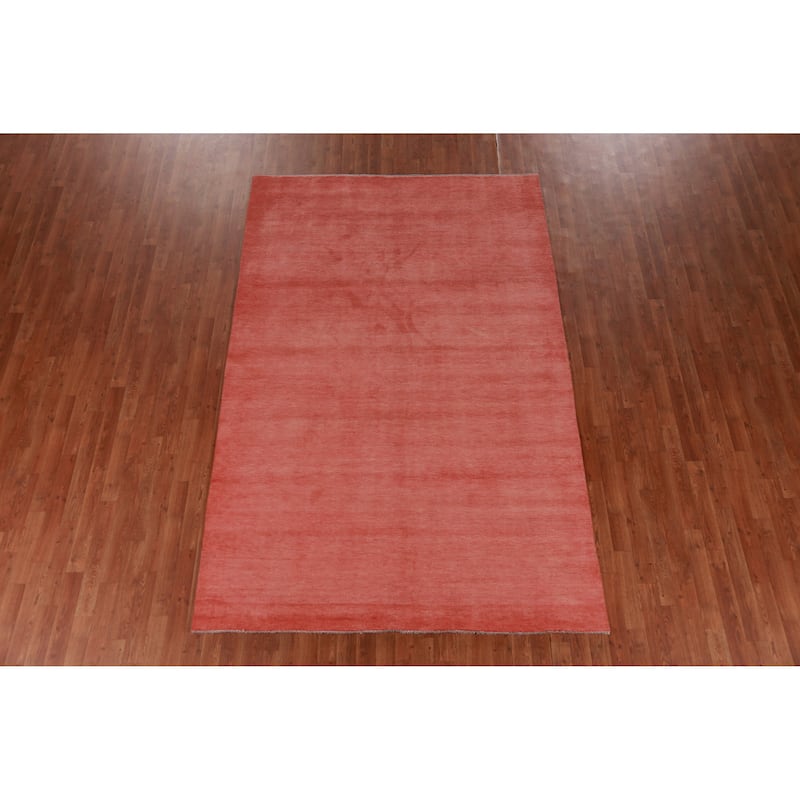 Hand Knotted Oriental 100% Wool Carpet Modern Solid Pink Gabbeh Area Rug - 9' 3'' X 6' 0''