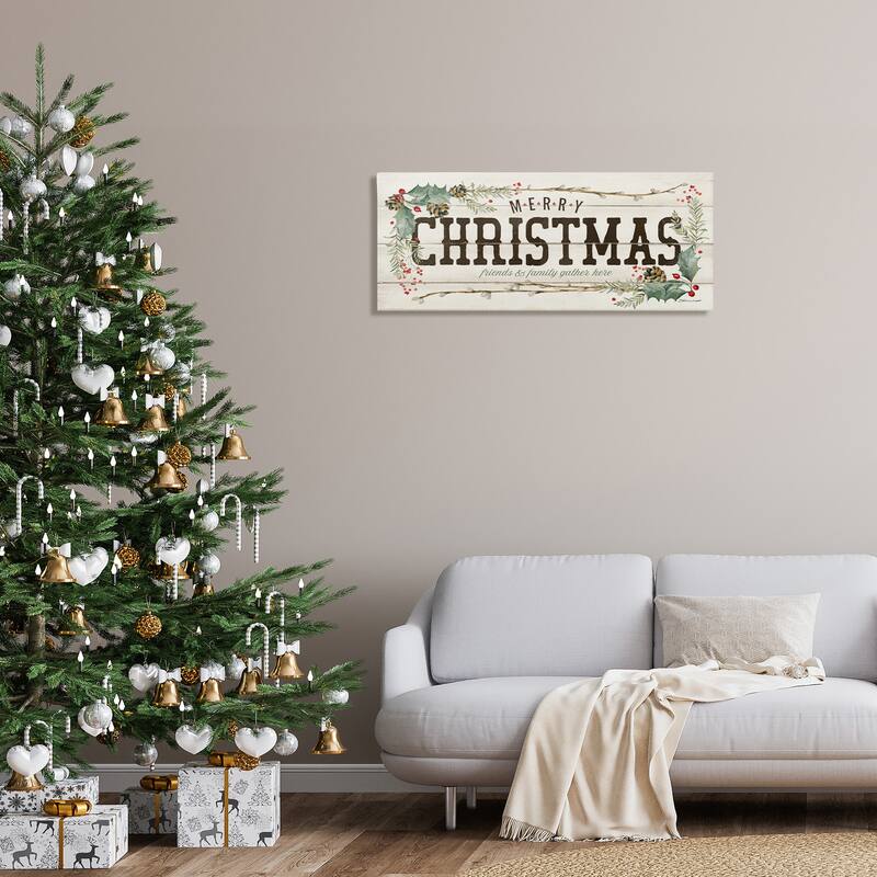 Stupell Rustic Merry Christmas Friends and Family Sign Canvas Wall Art