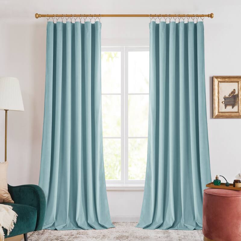 Deconovo Velvet Room Darkening Curtain Panel, Thermal Insulated - 52x108-2PC - Sky Blue