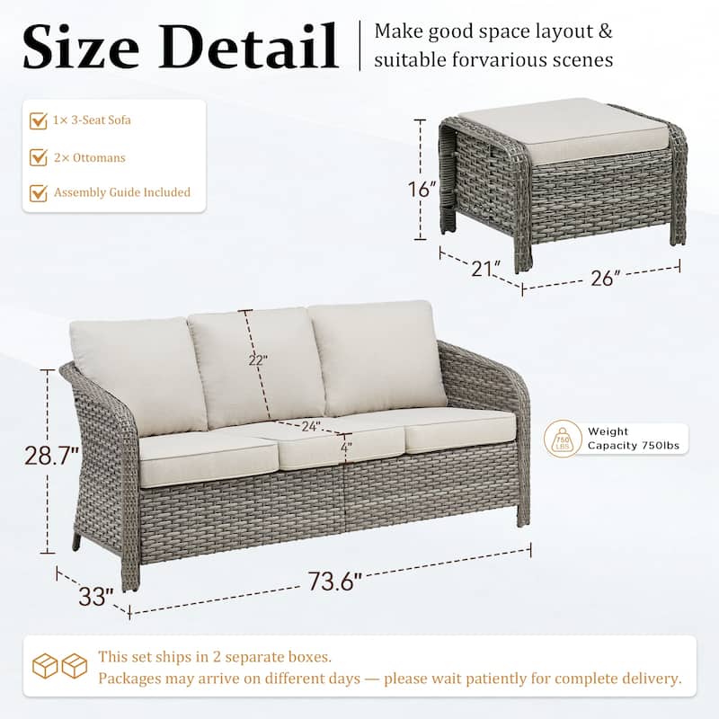 Pocassy Outdoor Patio Furniture Wicker Sofa Chair Set