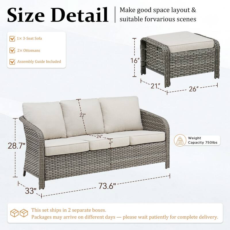 Pocassy Outdoor Patio Wicker Sofa Chair Furniture Set
