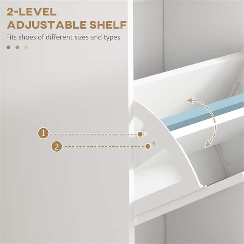 Modern White Shoe Cabinet with 3 Tilt-Out Drawers and Adjustable Shelves for Entryway Storage - 21.25" W x 9.5" D x 46.25" H