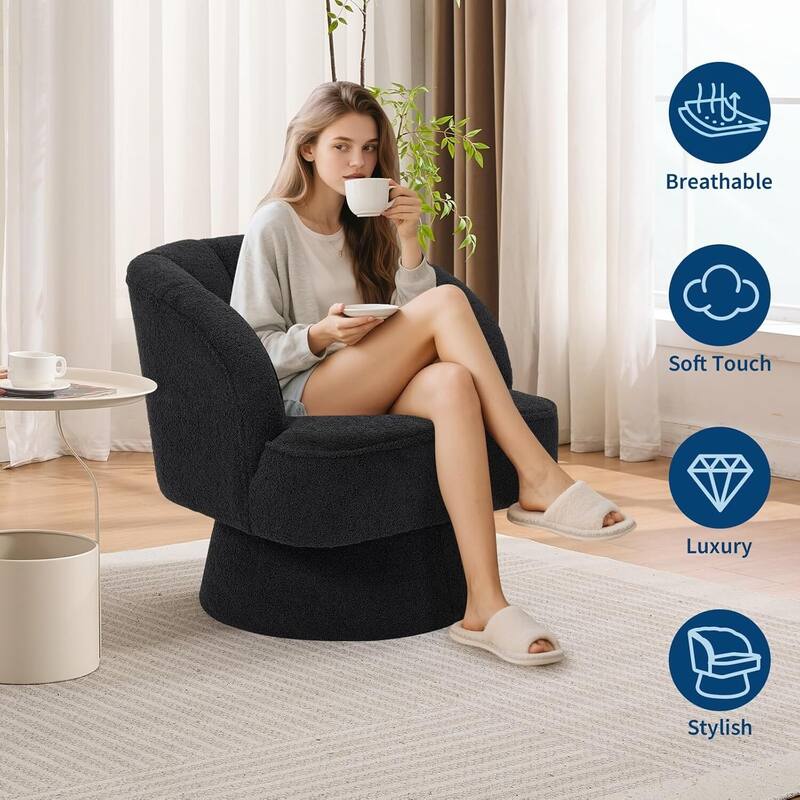 Velvet Upholstered 360° Swivel Accent Chair, Barrel Lounge Chair for Living, Bedroom Reading Nook