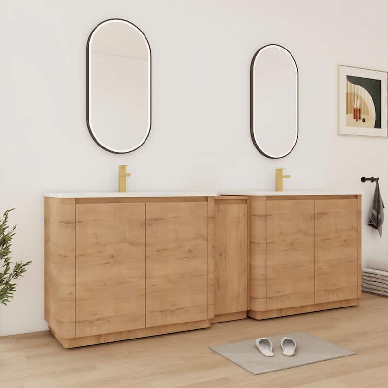 Bathroom Vanity With Sink In 36/40/48/52/60/64/84/92 Inch, Freestanding Bathroom Vanity With Doors and Adjustable Shelf