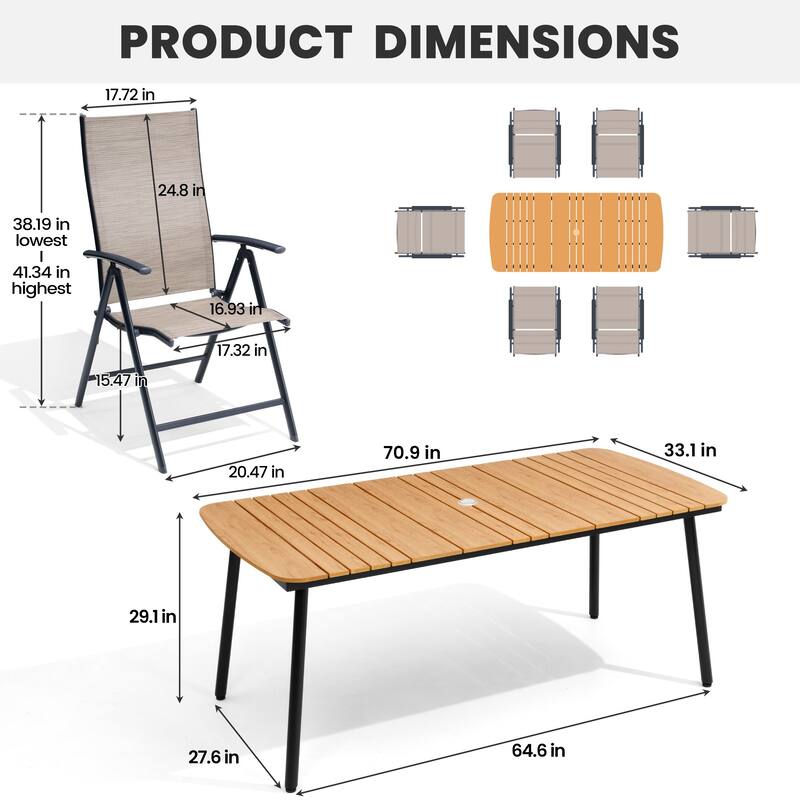 7/9PCS Outdoor Patio Dining Set Rectangular Aluminum Table with Folding Dining Chair