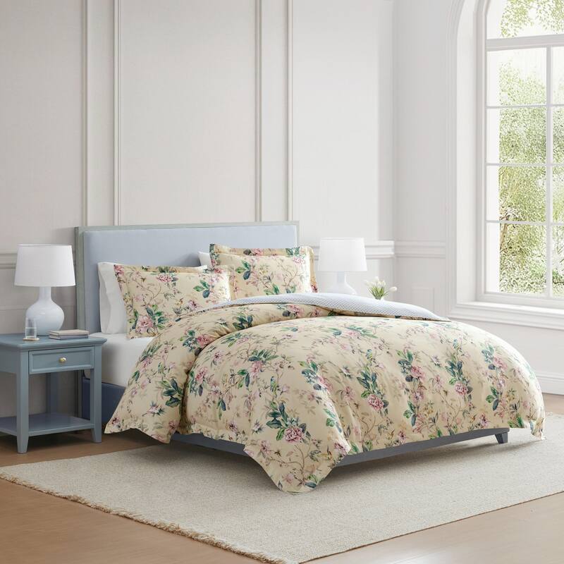 Martha Stewart Songbird Cotton Reversible Comforter Set - Yellow - Full - Queen