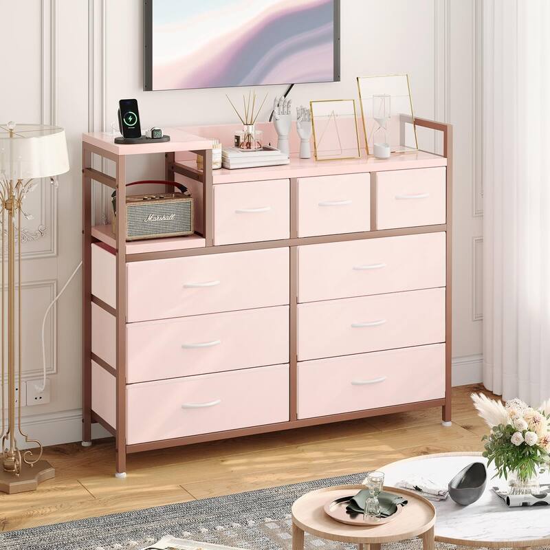 Bedroom Dresser with 9 Drawers - Pink - 9-drawer
