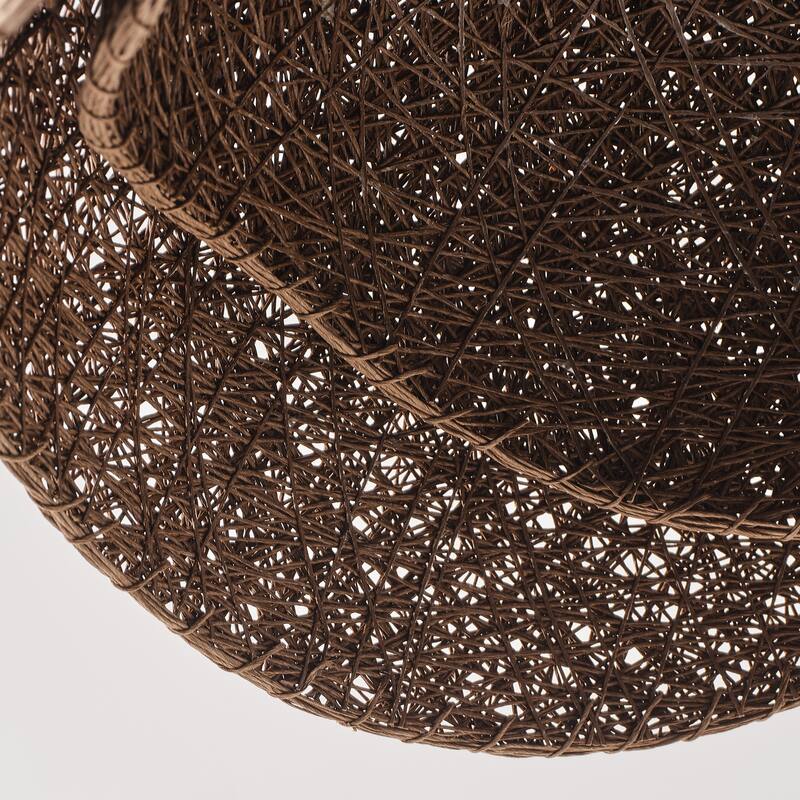 1-Light Boho Brown Rattan Hand-Woven Cloche Hanging Basket Pendant Light - 20.47" W x 12.59" H