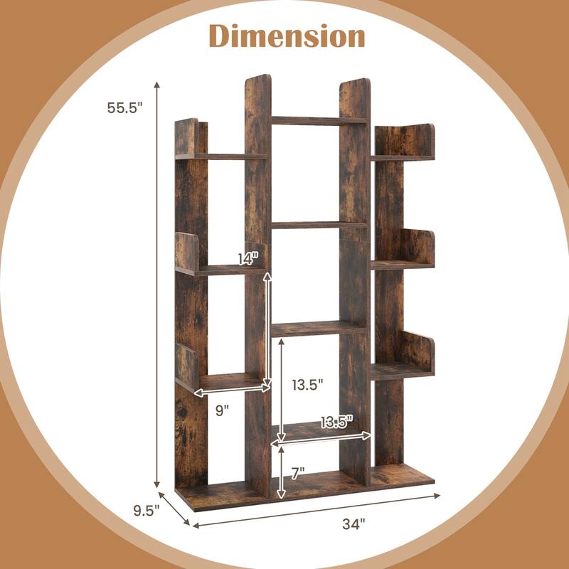 Costway 1/2 PCS Bookshelf Tree-Shaped Bookcase with 13 Storage Shelf - 2 PCS