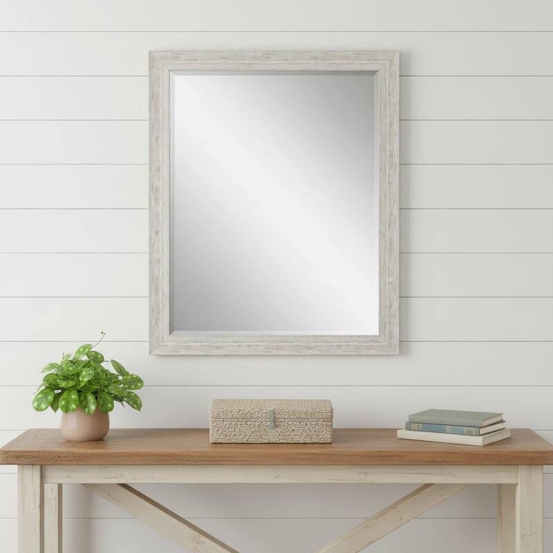 HomeRoots 34" White Distressed Wood Framed Accent Mirror - 28.00 in. x 34.00 in. x 2.00 in. - 28.00 in. x 34.00 in.  x 2.00 in.