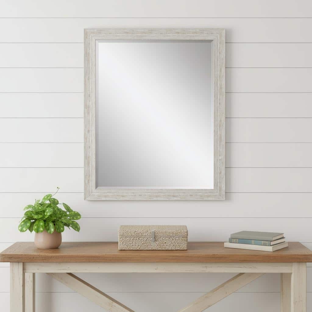 HomeRoots 34" White Distressed Wood Framed Accent Mirror - 28.00 in. x 34.00 in. x 2.00 in.