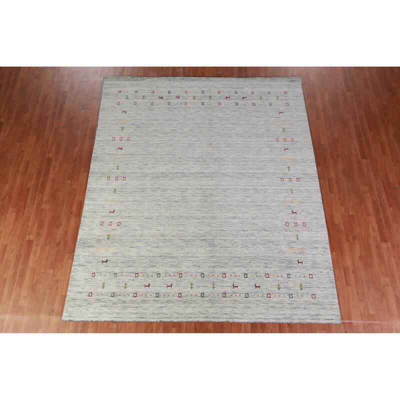 Tribal Gabbeh Indian Area Rug Hand-Knotted Beige Modern Wool Carpet - 8'3" x 9'11"