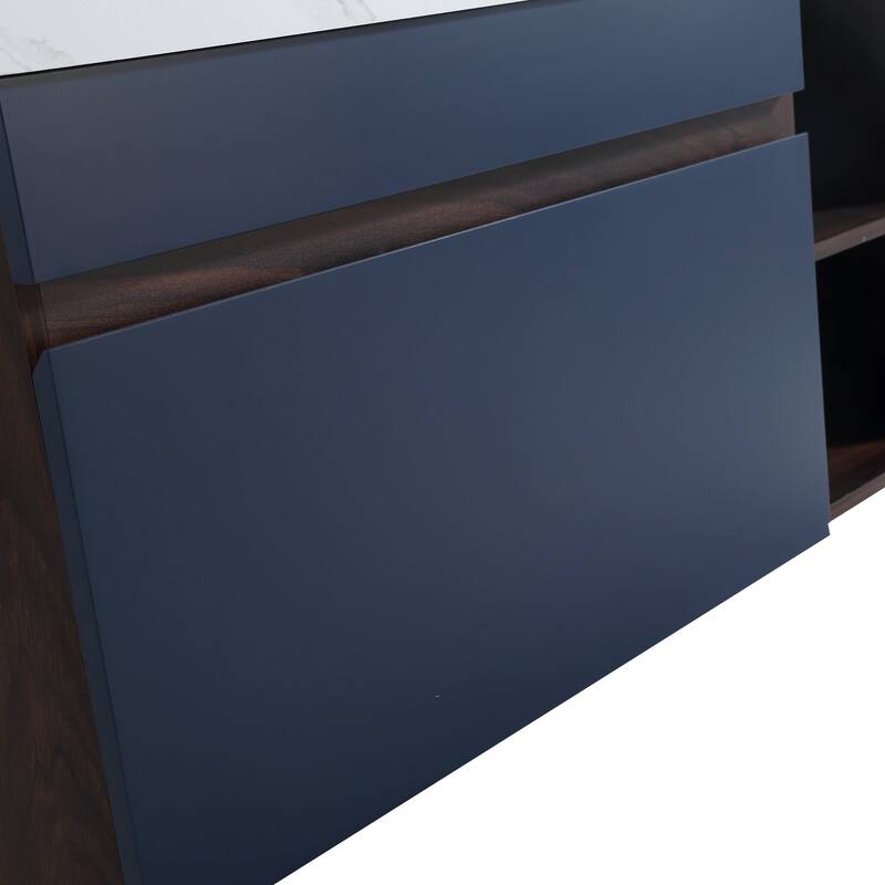 42 inch Wall Mounted Bathroom Vanity with Faux Marble Top and Basin