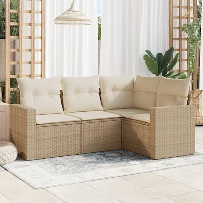 vidaXL Garden Sofa Set Beige PE Rattan, Powder-Coated Steel Medium - 71.9 x 50.2 x 27.2
