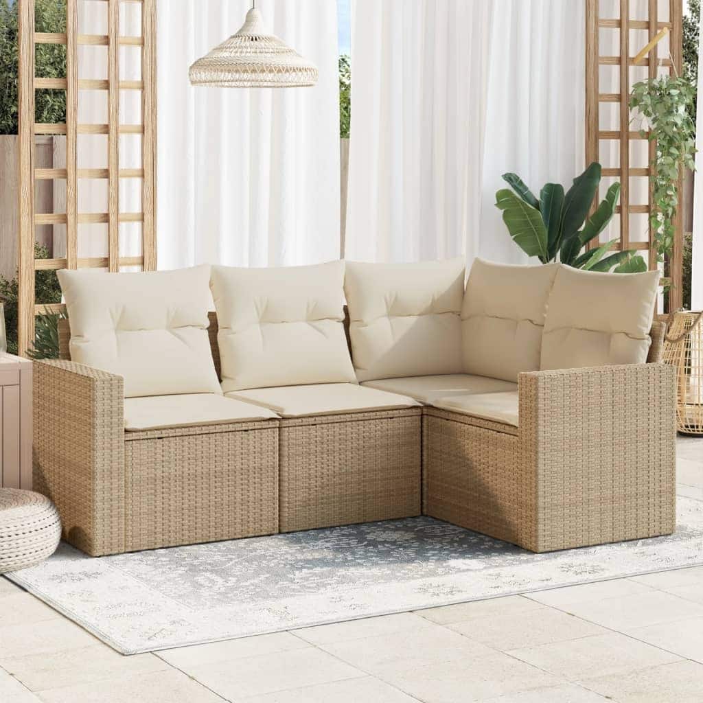 vidaXL Garden Sofa Set Beige PE Rattan, Powder-Coated Steel Medium - 71.9 x 50.2 x 27.2