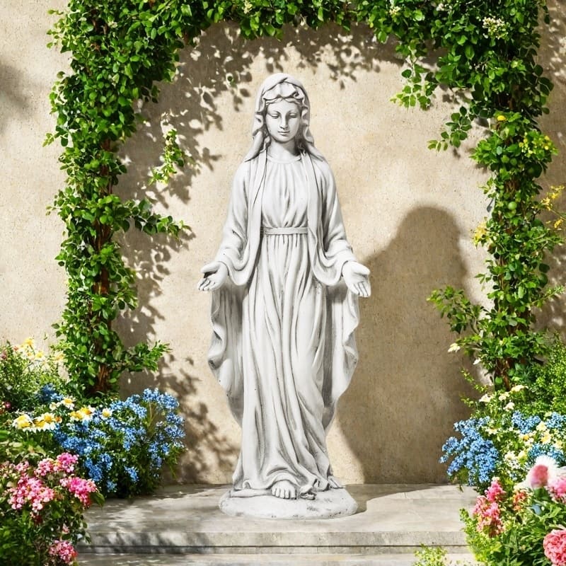 30''H Standing Virgin Mary Blessed Mother Statue Holy Cross Sculpture Decoration By Glitzhome