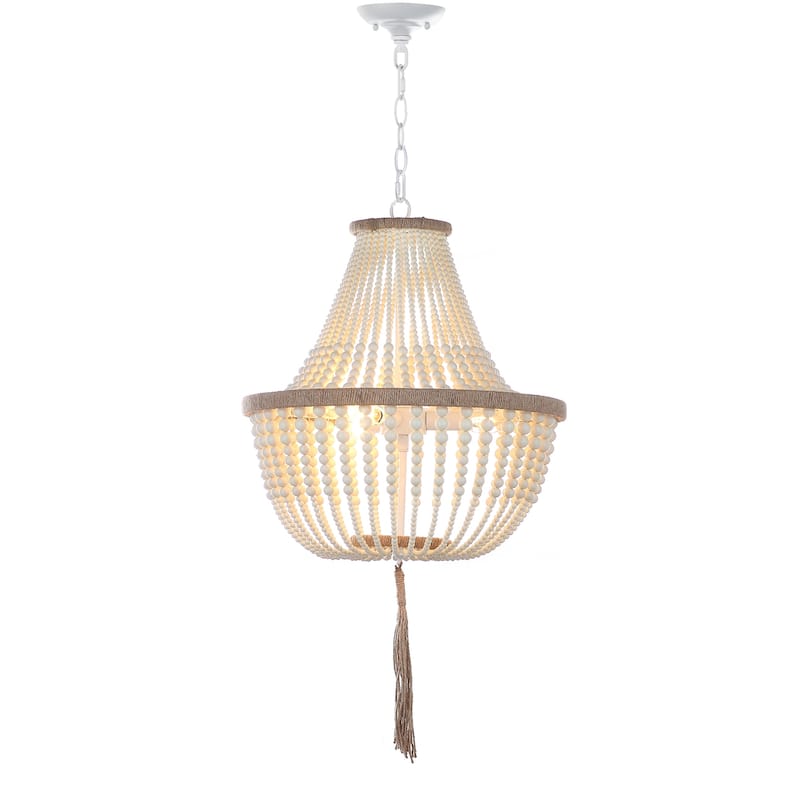 SAFAVIEH Lighting Kaori 3-Light Cream Adjustable Beaded Pendant Lamp
