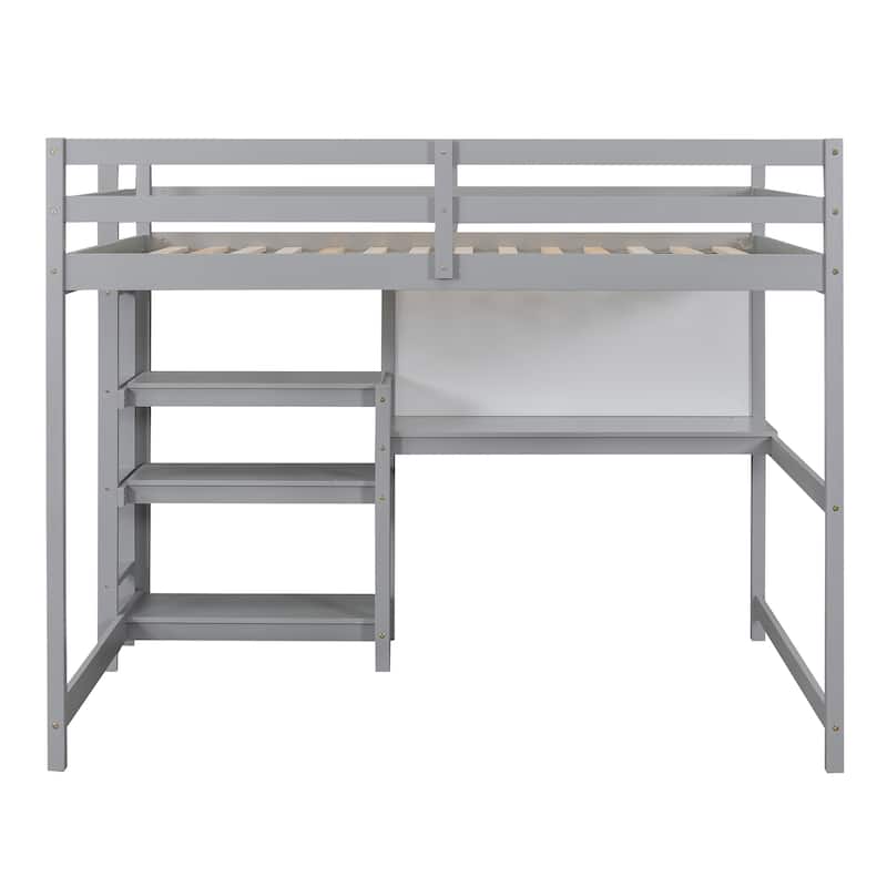 Multi-Functional Full Loft Bed with Storage Shelves, Study Desk, and Writing Board