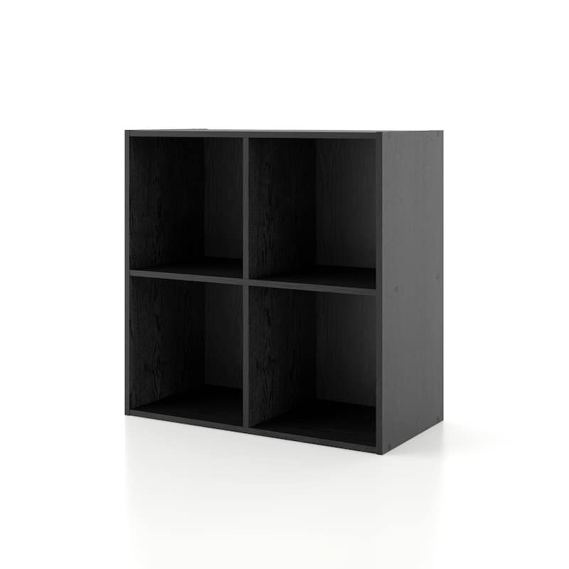 DH BASIC Modern Wood Customizable Stackable Storage Organizer - Cube Shelves, Drawer Cabinet, Bookcase with Doors by Denhour - 4-Cube - Black
