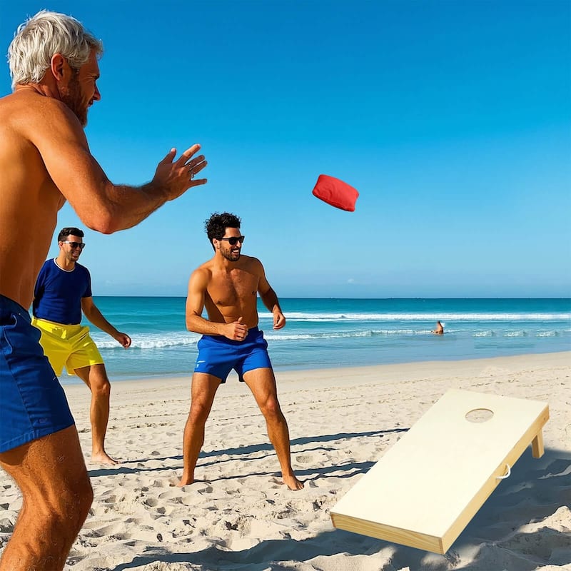 Costway 1/2 PCS 4'x2' Portable Corn Hole Game Board Includes 8 Bean - Natural