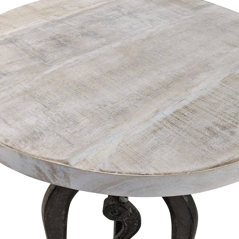 HomeRoots 19" Natural and Gunmetal Solid Wood and Iron Height Adjustable Round End Table - 18.00 in. x 19.00 in. x 18.00 in.