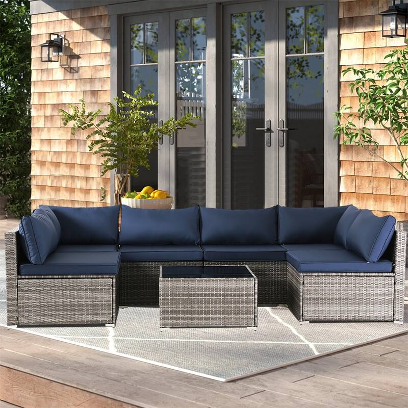 7-Piece Wicker Patio Conversation Set with Cushions