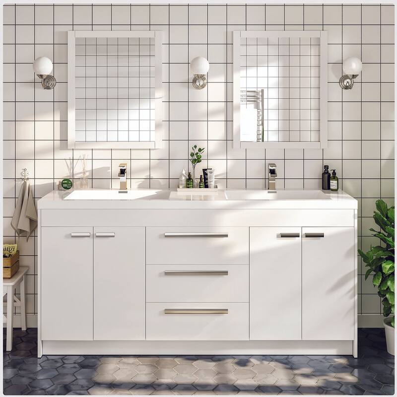 Eviva Lugano 60 inch White Modern Double Sink Bathroom Vanity with White Integrated Acrylic Top