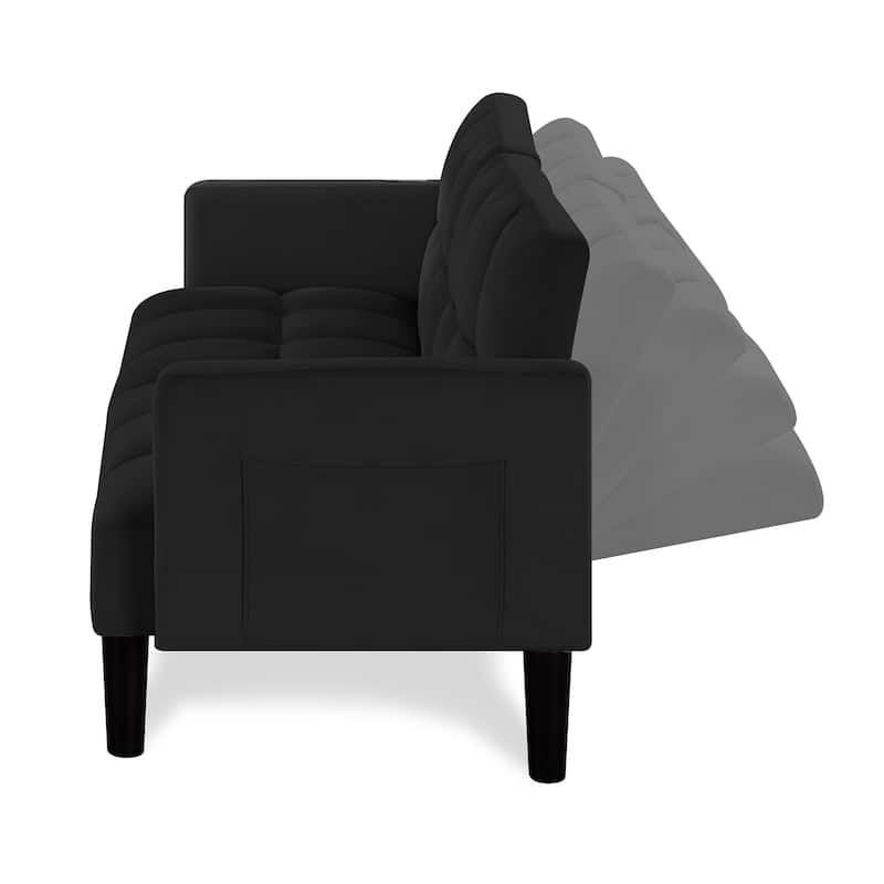 Roomfitters Velvet Futon Couch Convertible Folding Sofa Bed Tufted Couch for Apartment