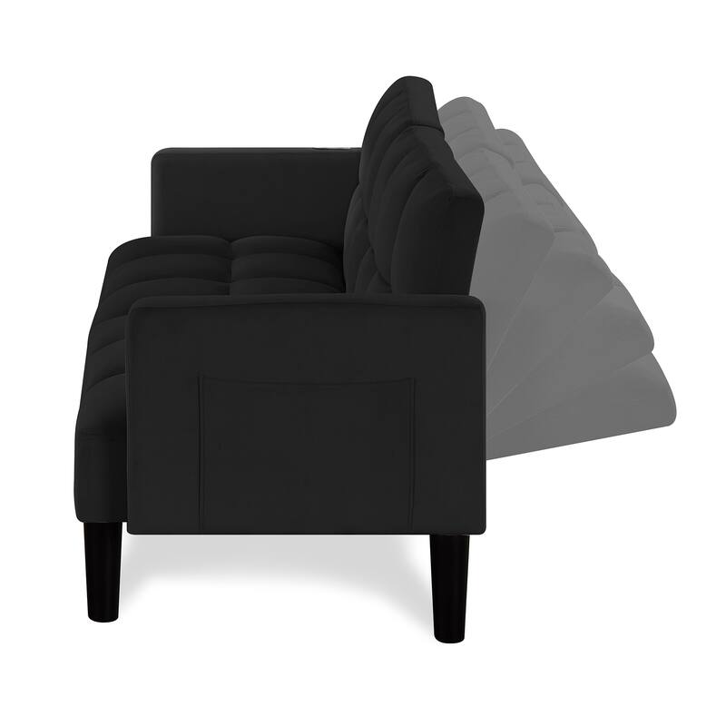 Velvet Futon Couch Sofa Lounge Sofa with Adjustable Backrest, Convertible Folding Sofa Bed Sleeper Sofa