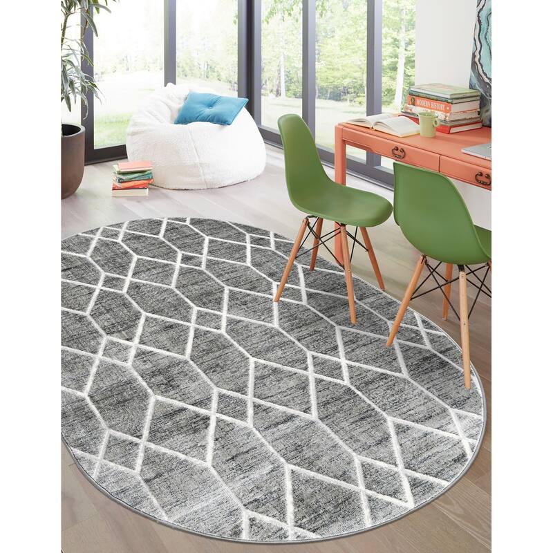 Contemporary Ahora Collection Area Rug - 5'3"x8' Oval - Dark Gray