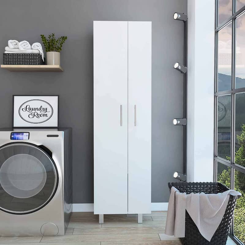 FM Furniture Norway Broom Closet Pantry with 5 Shelves - White
