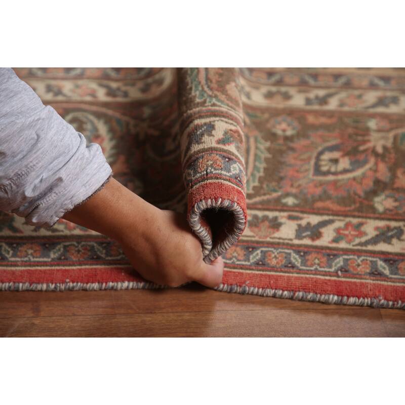 Hand Knotted Oriental 100% Wool Carpet Traditional Floral Pink Mashad Area Rug - 13' 0'' X 9' 7''