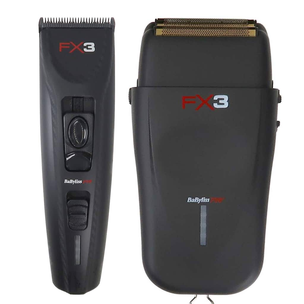 BaByliss Pro FX3 Black High Torque Cordless Clipper FXX3CB + BaByliss Pro FX3 Professional High-Speed Foil Shaver FXX3SB