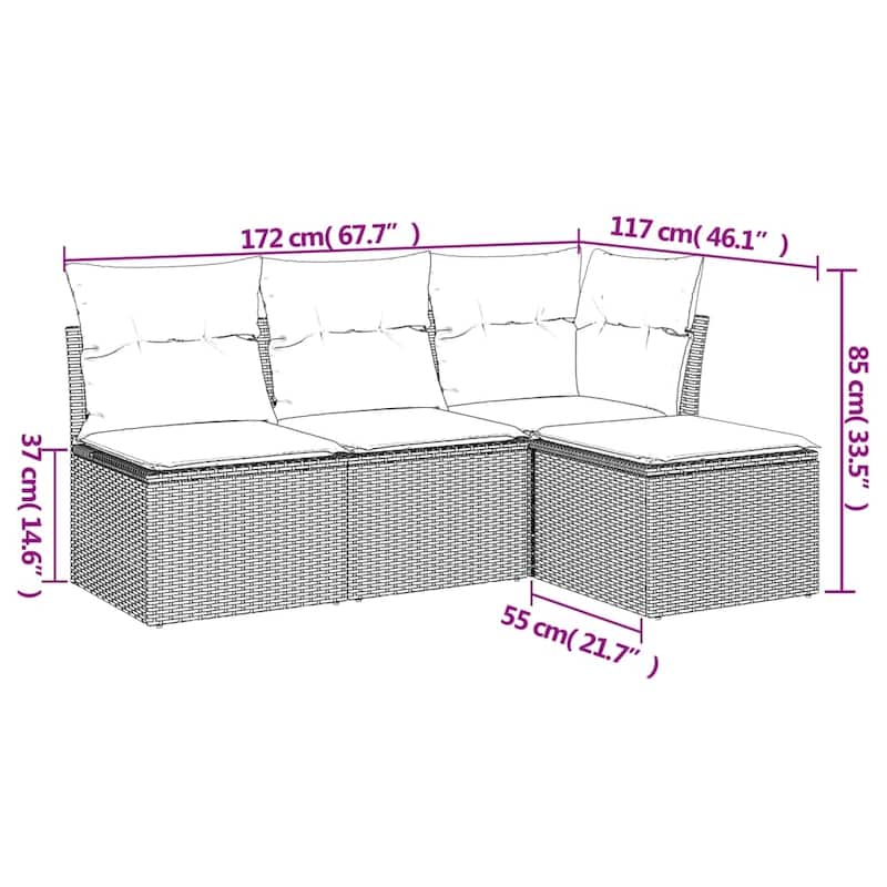 vidaXL Garden Sofa Set Beige PE rattan, powder-coated steel - 21.7 x 21.7 x 14.6