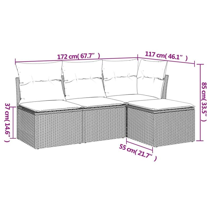 vidaXL Garden Sofa Set Black - 21.7 x 21.7 x 14.6