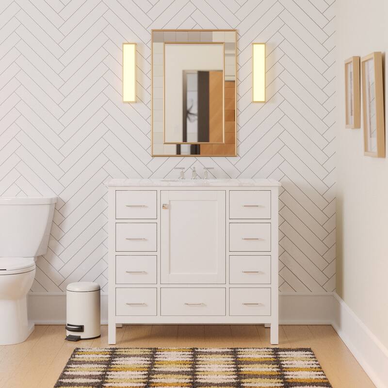 KitchenBathCollection Horizon 42" Bathroom Vanity with Engineered Carrara Top - White