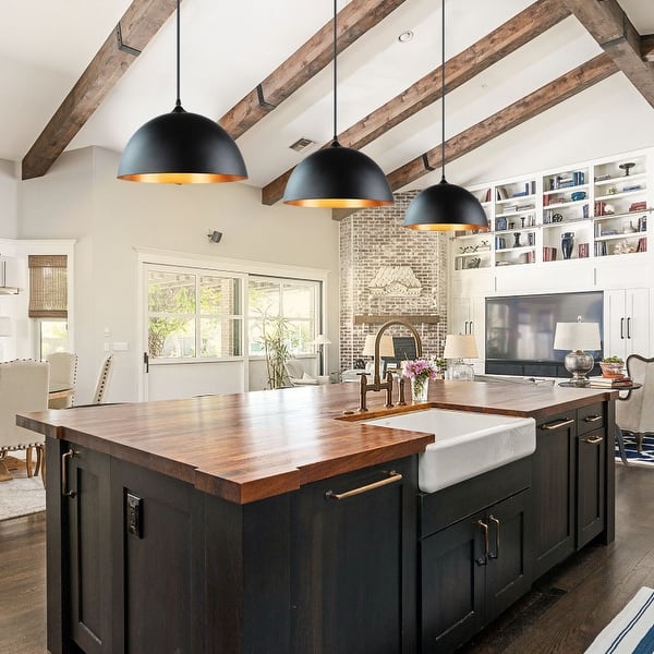 2-Pack Rustic Farmhouse Wood Pendant Light – One-Light Adjustable Rods, Oak Wood & Metal Drum Cage, For Kitchen Island Or Hallway 2-Pack Rustic Farmhouse Wood Pendant Light – One-Light Adjustable Rods, Oak Wood & Metal Drum Cage, For Kitchen Island Or Hallway